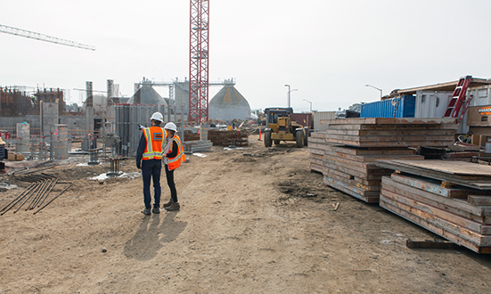 Electricians at public infrastructure site