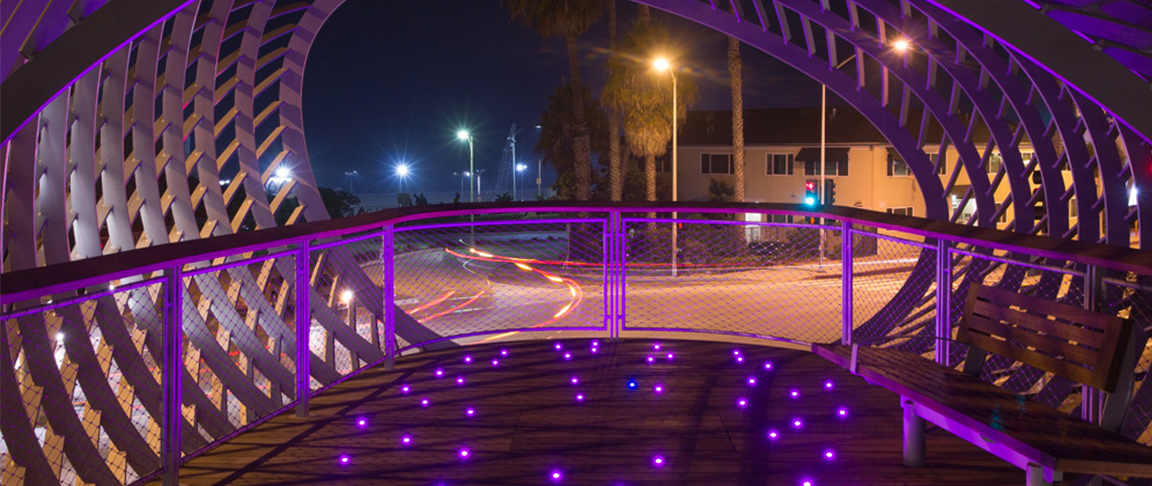 Cylindrical design features unique lighting to add to the visual appeal of the park project