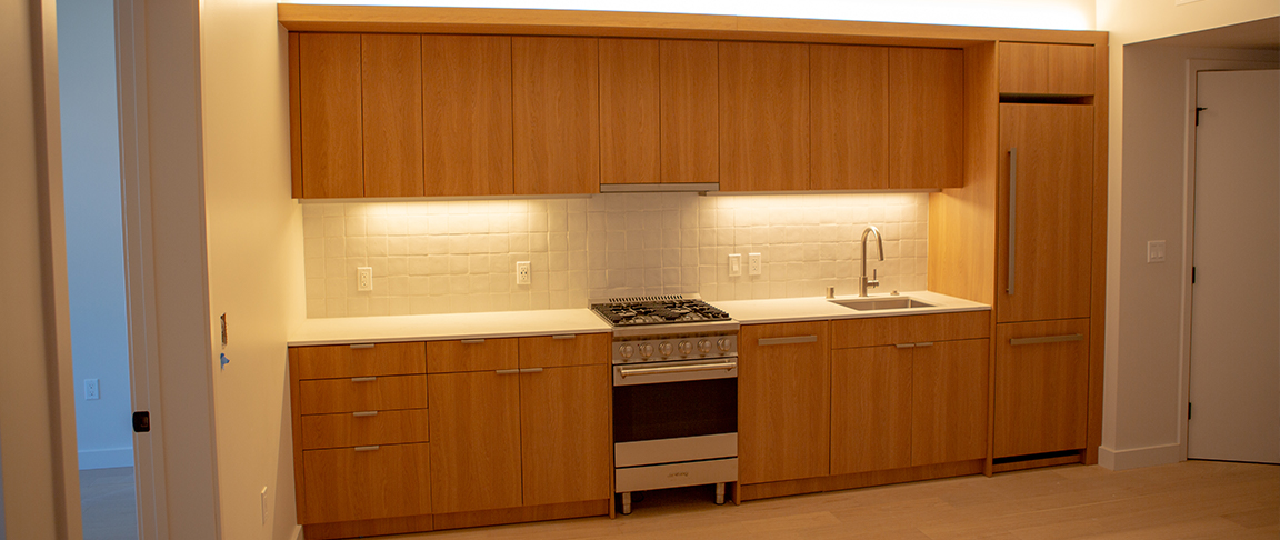 A kitchen area electrical installation at 30 Otis.