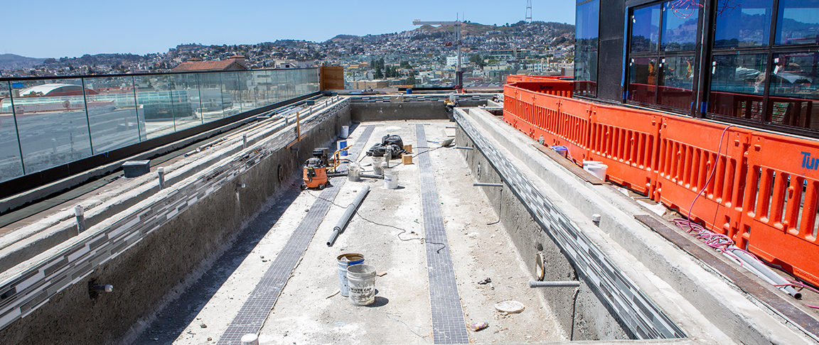 The outdoor pool deck at the 30 Otis.